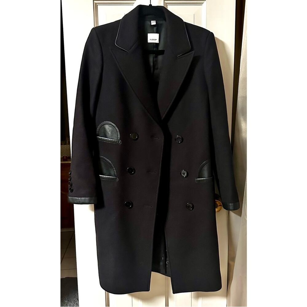 Burberry Wool Cashmere Blend Leather Trim Tailored Coat Women US2